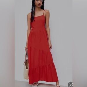 SO Sleeveless tiered ruffle square neck red maxi summer dress. EUC